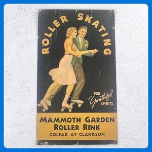 1940s Mammoth Garden Roller Rink Advertising Sign 23" Cardboard Denver Colorado